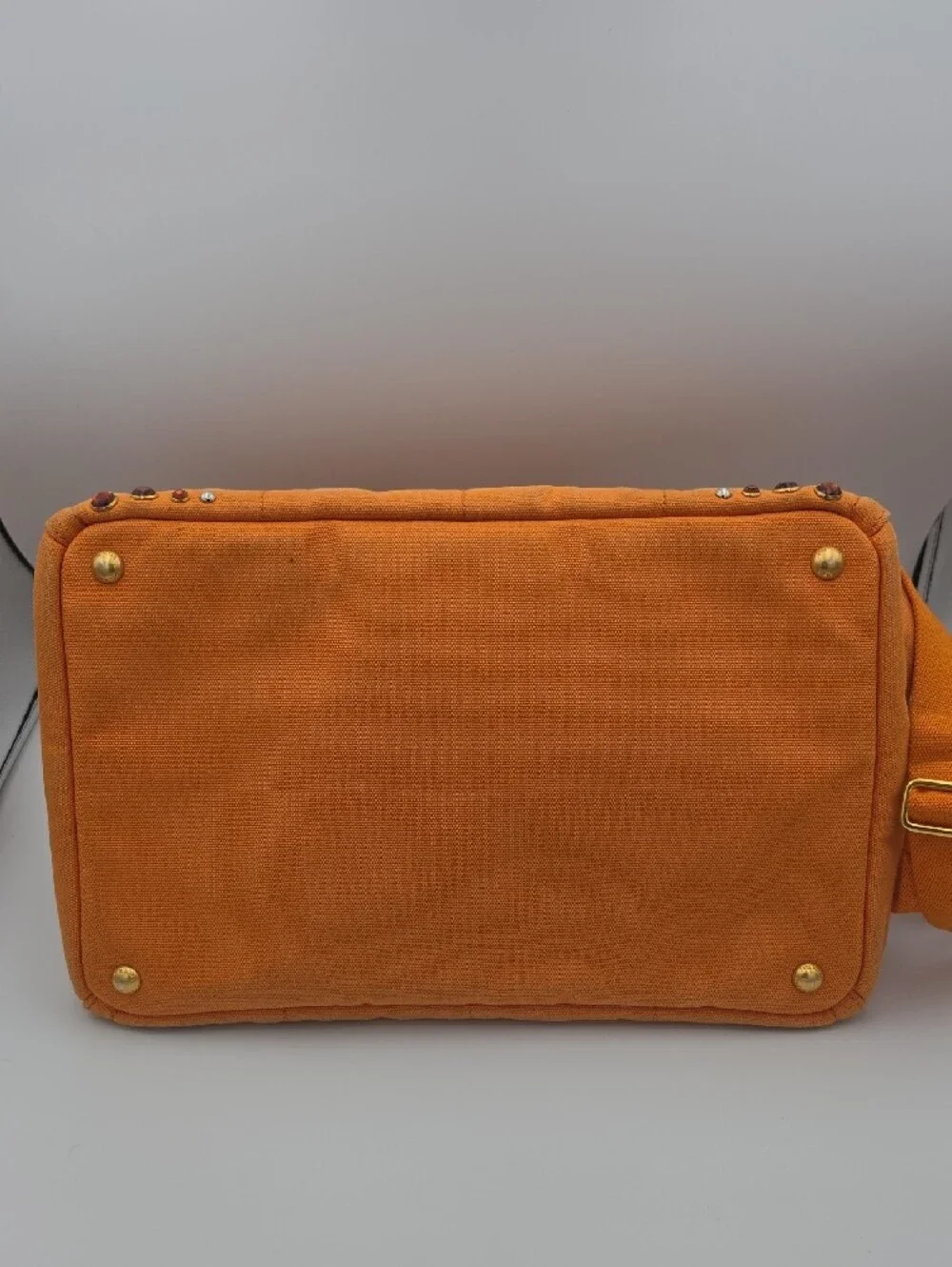 Prada Orange Papaya Canapa Gromment & Studded Large Tote (COA/HARD CARD)(EUC)🧡✨